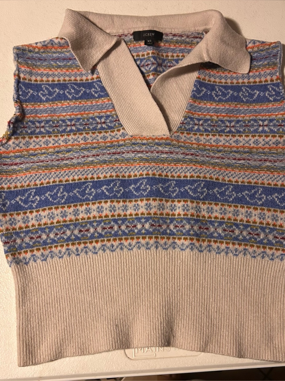 J.crew Blue Fair Isle Womens Johnny Collar Wool Blend Size XS **